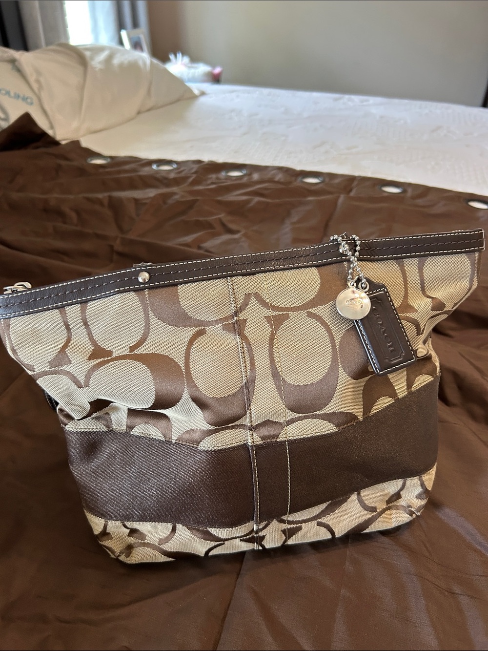 Coach Brown Signature Canvas Tote with Dark Chocolate Trim